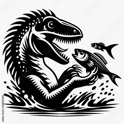 Baryonyx Holding a Fish in Its Jaws