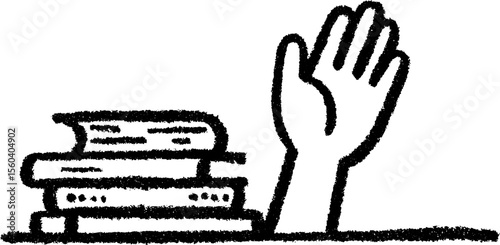 Hand raised in class sketch with books for educational design