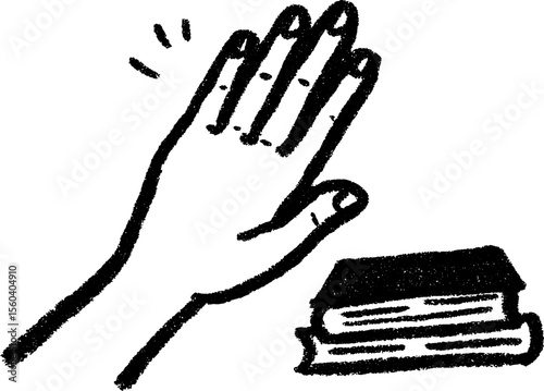Student raising hand in classroom with books concept sketch