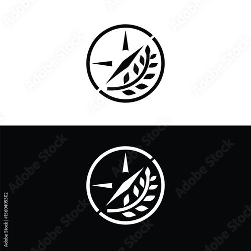 A black compass icon with a wheat stalk is set against a split white and black background, representing guidance and agricultural themes