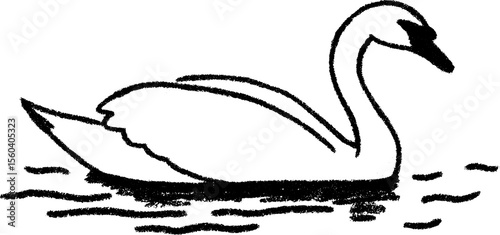 Serene swan sketch gliding on still water