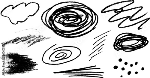 Dynamic swirl and breeze sketches with textured brush strokes for creative design