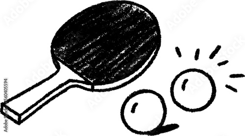 Hand-drawn sketch of table tennis paddle and balls for sports design