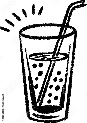 Refreshing tall glass of orange juice with pulp - hand-drawn sketch for beverage design