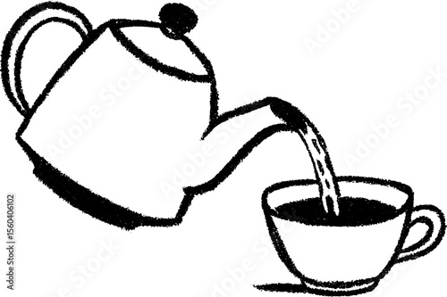 Artistic sketch of a teapot pouring into steeping cup for tea enthusiasts
