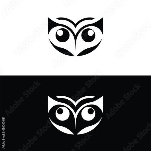 Two abstract owl logos are displayed in black and white, featuring geometric designs and stylized eyes for a modern and minimalist look