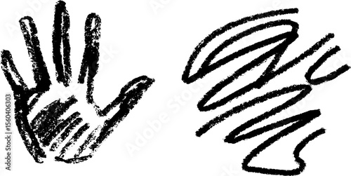 Expressive sketch of tiny hand sign and gripping gesture artwork