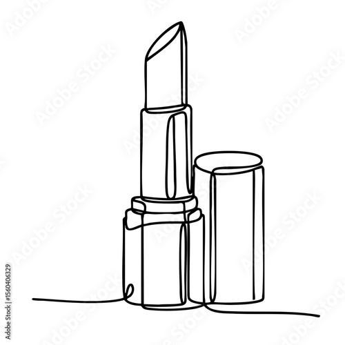  Lipstick and cap in a continuous line drawing style in black on a white background for beauty product advertising