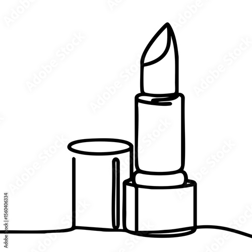 Open lipstick tube with cap in a single line art style in black on a white background for beauty and makeup concepts