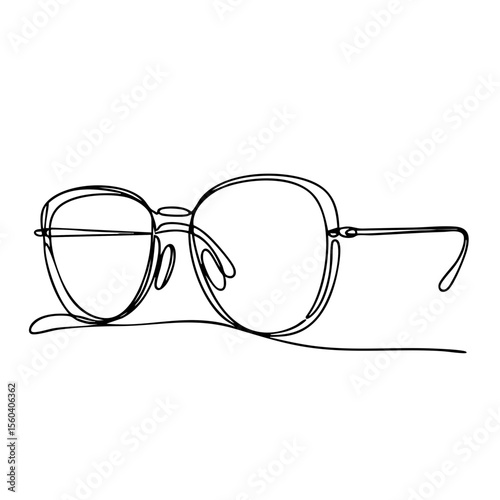 Stylish eyeglasses in a continuous line art style in black on a white background for vision and fashion themes