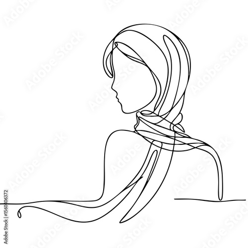 Woman in a flowing headscarf with a graceful mood representing faith and beauty