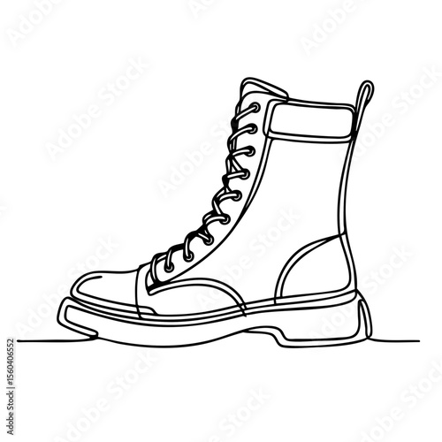 Combat boot in a minimalist line drawing style in black and white for modern and edgy fashion concepts