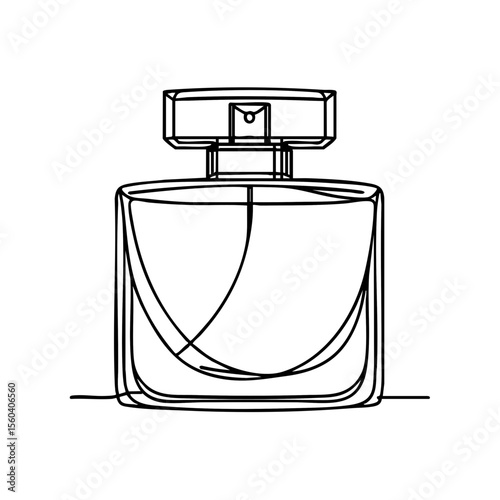Perfume bottle in a minimalist line drawing style in black and white for fragrance and beauty branding
