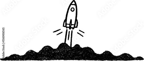Black bold sketch of a toy rocket launch