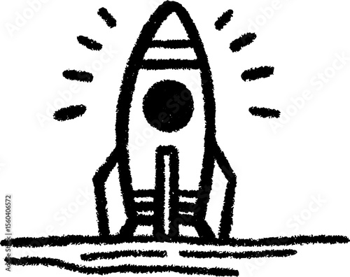 Bold black sketch of upright toy rocket for creative design