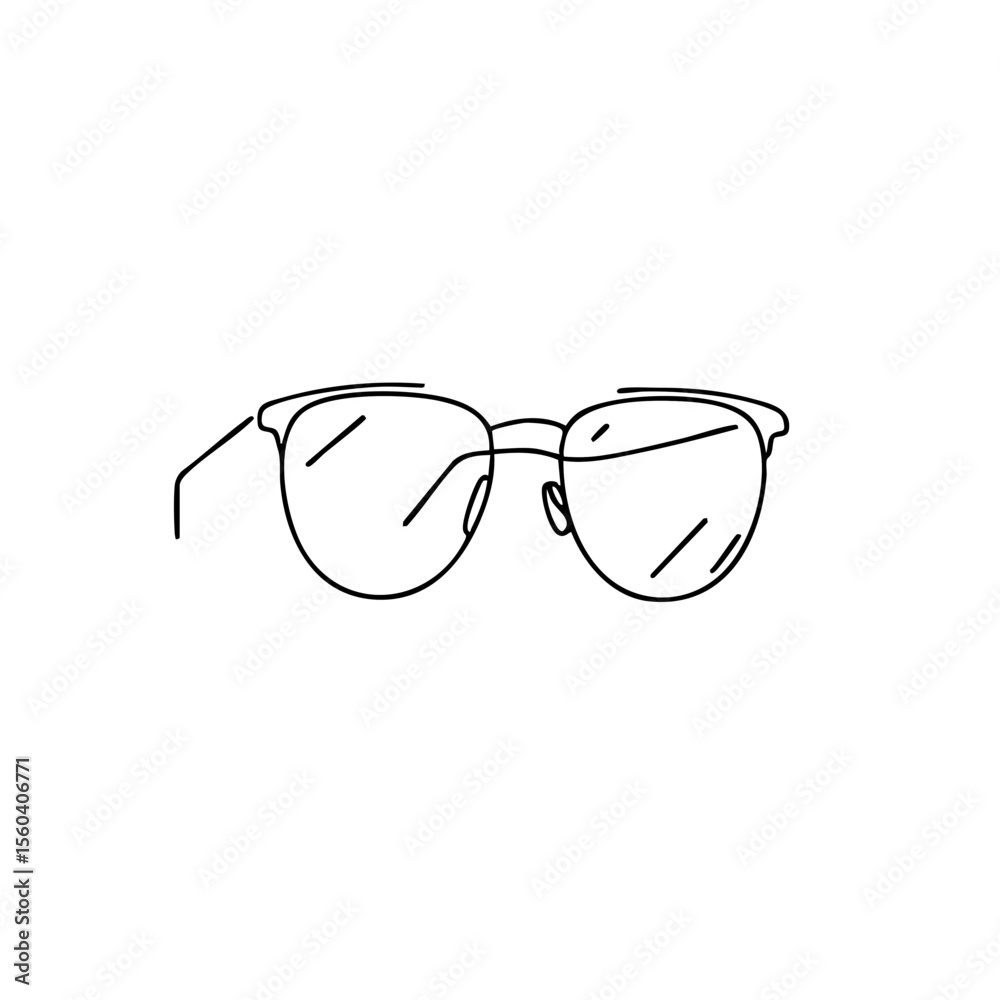 Fototapeta premium Round eyeglasses in a simple line drawing style in black on a white background representing vision and intellect 