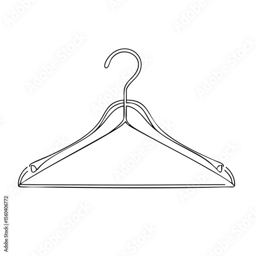 Simple clothes hanger in a minimalist outline style in black on a white background for wardrobe and retail themes