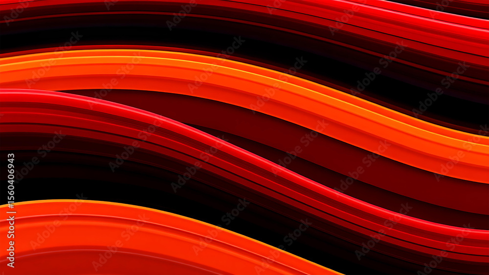 Naklejka premium Radiant waves flow with vibrant hues of red, orange, and black, creating a captivating abstract background design.