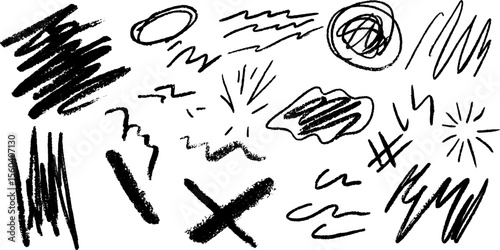 Dynamic sketch of violent scribbles and jagged cuts for artistic designs