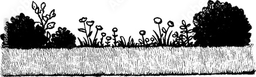 Serene garden lawn with flowerbeds drawing for nature design