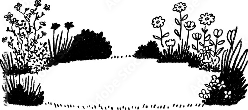 Garden landscape drawing with flowerbeds for design projects
