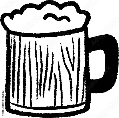 Rustic wooden mug sketch with frothy foam - perfect for beverage themed designs