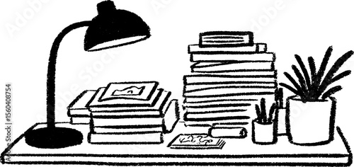 Architect’s office sketch featuring blueprints and design elements