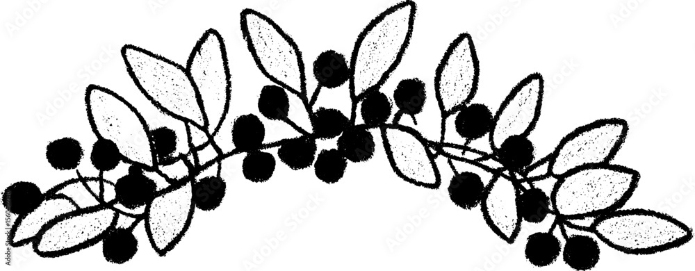 Intricate symmetrical vine frame with leaves and berries for elegant decoration