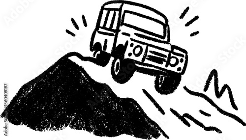Off road adventure: 4x4 climbing rocky trail sketch for design