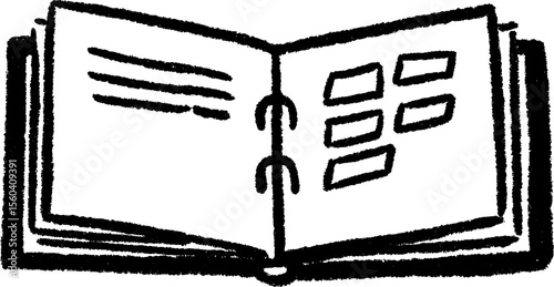 Hand-drawn open binder with dividers and sticky notes for office organization