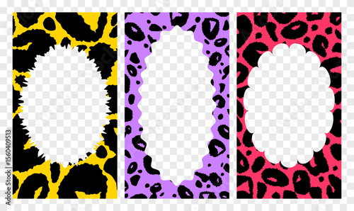 A set of frames with an abstract pattern of the skin of a leopard, a cheetah. Vertical wallpaper for social networks, background for publications and photos.