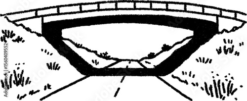 Hand drawn sketch of overpass casting shadow on road for urban design