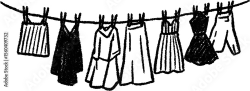 Rustic farmhouse scene with clothes drying on a line