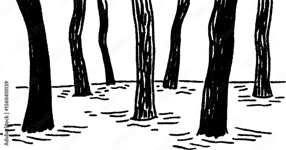Tree trunks and shadows on ground drawing for design and decoration