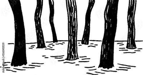 Tree trunks and shadows on ground drawing for design and decoration