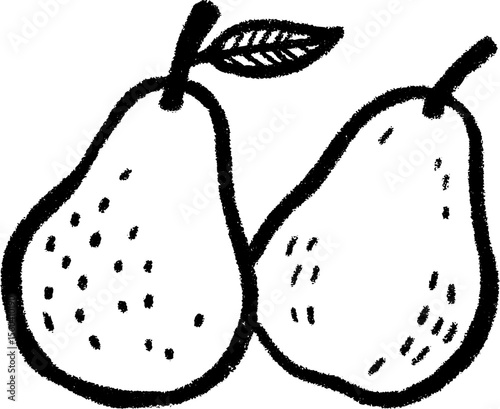 Black and white sketch of pears with spoon and napkin for kitchen decor