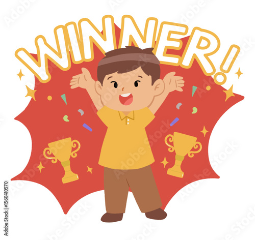 cartoon, A happy winner boy clipart set for vector, graphic or sticker