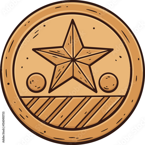 Round wooden badge with star and stripe pattern vector icon design illustration