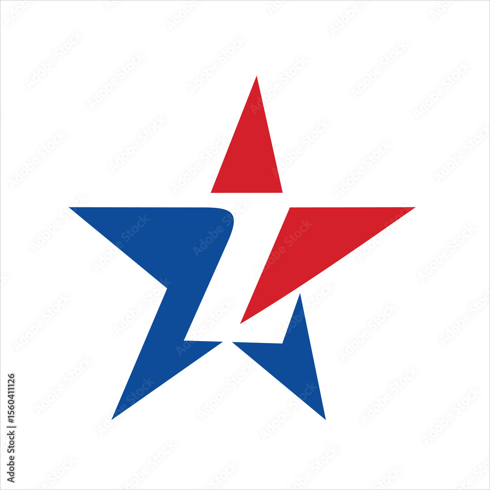Letter L Star Logo Patriotic Initial Design with Modern Star Shape Letter L Star Logo Patriotic Initial Design with Modern Star Shape