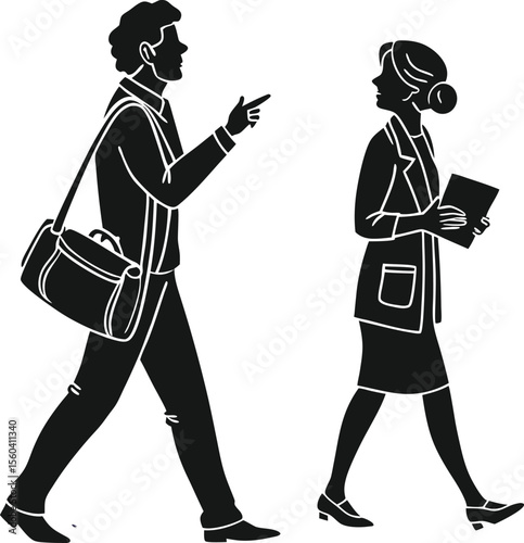 Businesswoman Pointing at Male Colleague Silhouette Vector Illustration
