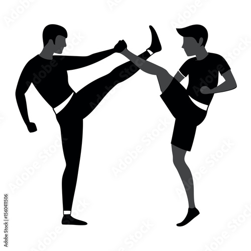 Martial art karate practicing silhouette image illustration Vector icon isolated on white background