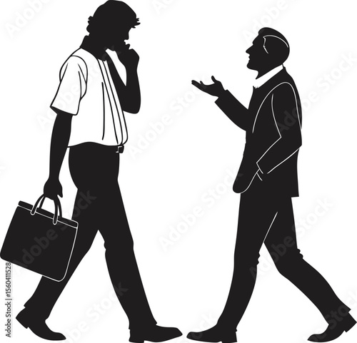 Businessmen Talking and Walking Silhouette Vector Illustration