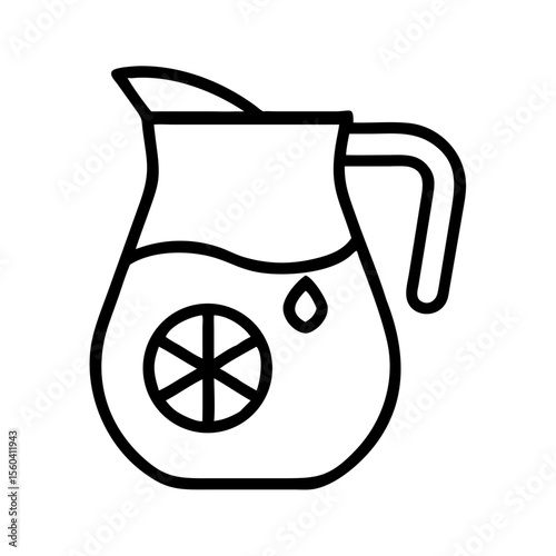 Outline pitcher with lemonade and lemon slices on white background  