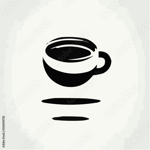 Icon of black coffee cup in minimalist design on light background  