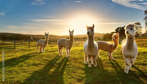 adorable alpacas grazing peacefully on a sunny farm day