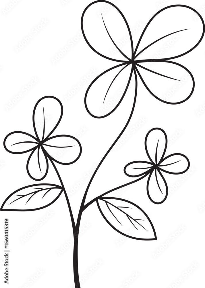 Obraz premium Botanical linear flower outline, Sketch tropical flowers and leaves. Vector illustration