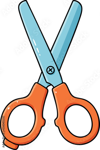 Scissors with orange handles and blue blades isolated on white background cutting tool vector illustration
