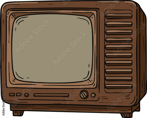 Vintage wooden television retro style classic old TV set with knobs and screen vector illustration