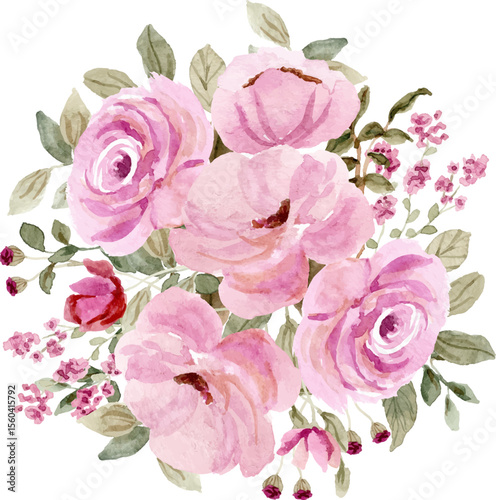 beautiful pink floral watercolor bouquet