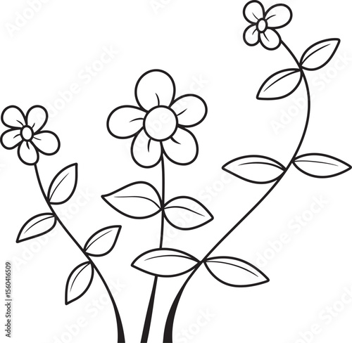 Hand drawn flowers, Set flower linen on white background